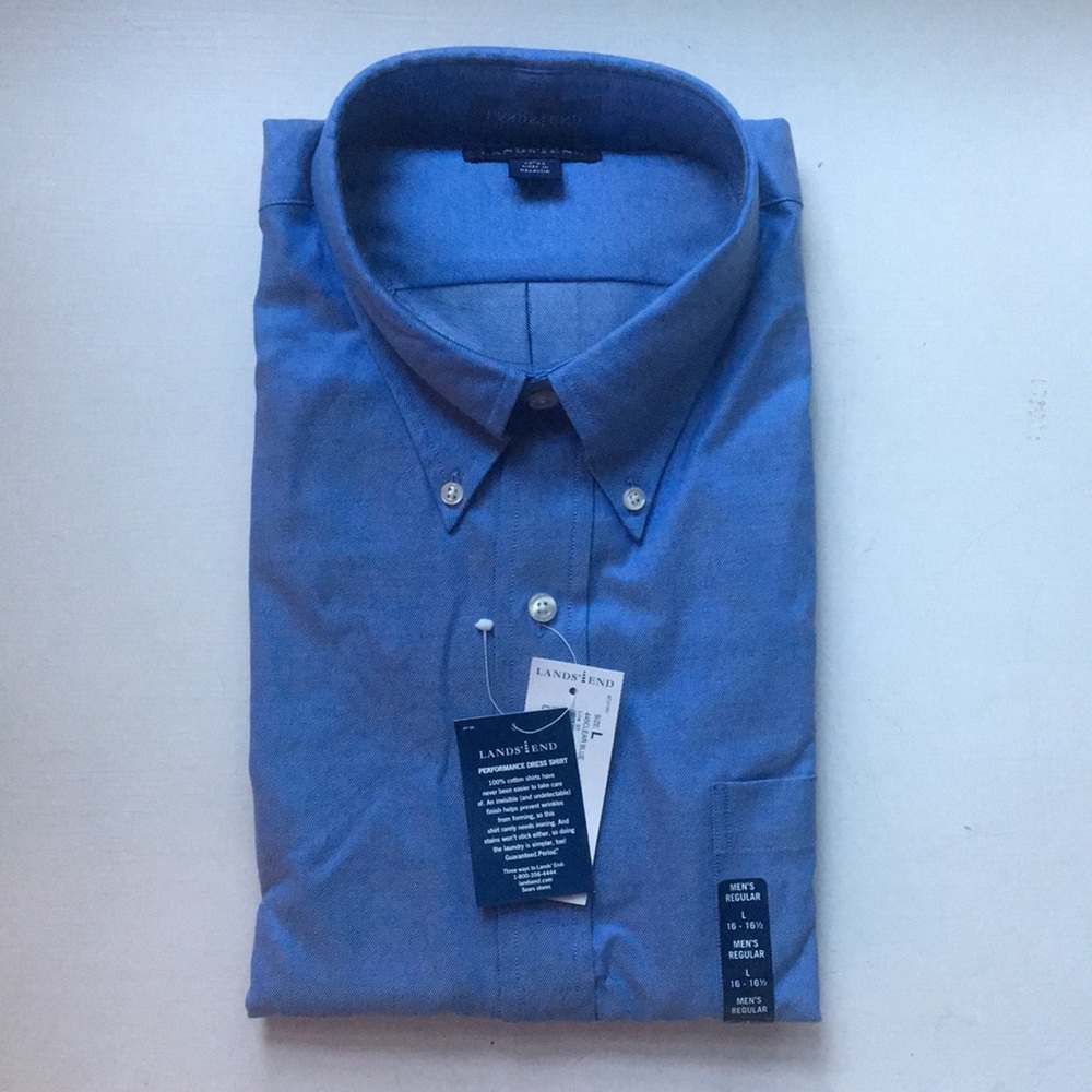 Lands’ End blue button up shirt